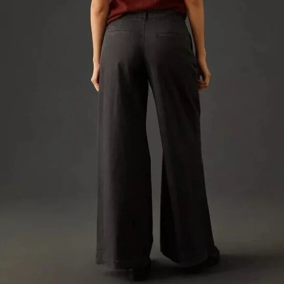 Anthropologie Mid-Rise Pleated Trousers Wide Leg Pants Black Size 0 26600 - Picture 3 of 12